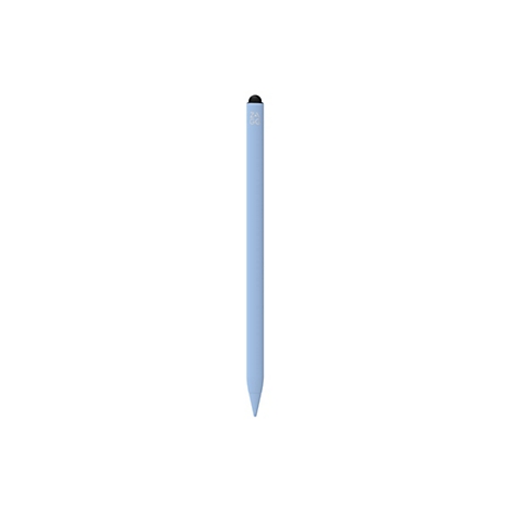 Hellblauer, schlanker Stylus-Stift mit schwarzer Spitze, auf weiÃŸem Hintergrund.