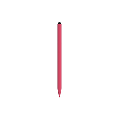 Ein pinkfarbener, schlanker Stift mit schwarzer Spitze, der auf weißem Hintergrund steht.
