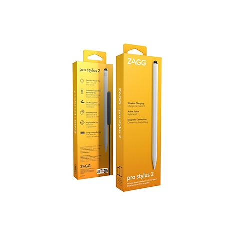 Deux emballages jaunes avec un stylet blanc ; emballages avec des descriptions de produits en anglais et en français.