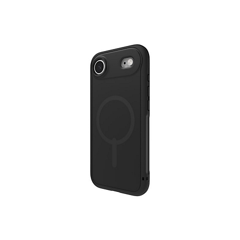 Coque de téléphone noire avec fonction MagSafe, prise de détail.