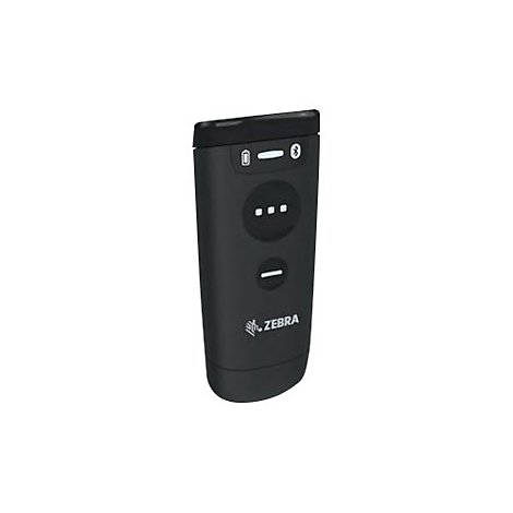 Appareil Zebra noir avec des boutons et des symboles Bluetooth. Il est représenté sur fond blanc.