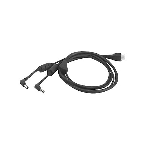 Câble d'alimentation noir avec plusieurs connecteurs, sur fond blanc.