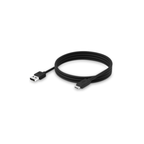 Câble USB noir, enroulé, avec connecteurs USB-A et USB-C.