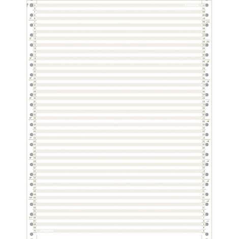 Notepad with lined page and numbered holes for filing.