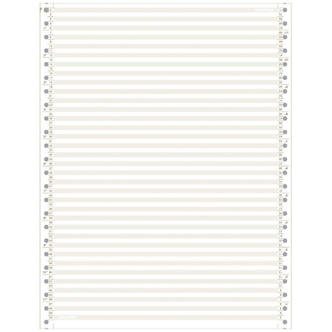 A blank, lined sheet of paper with numbered holes on the sides. The paper has a light, cream-colored hue.