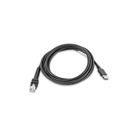 Schwarzes USB-Kabel mit RJ45-Stecker, auf schwarzem Hintergrund.