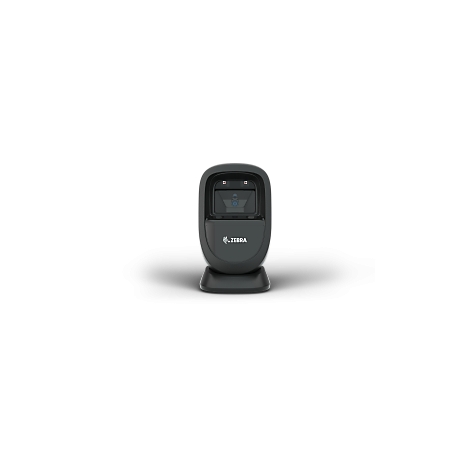 Scanner de codes-barres noir avec le logo ZEBRA sur fond noir.