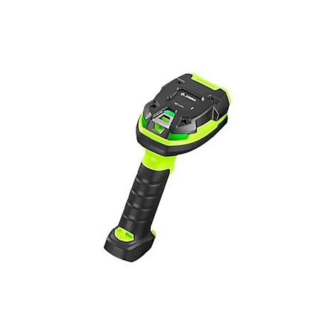 Ein Zebra-Barcode-Scanner mit schwarz-grüner Farbgebung. Der Griff ist geriffelt, um einen besseren Halt zu gewährleisten.