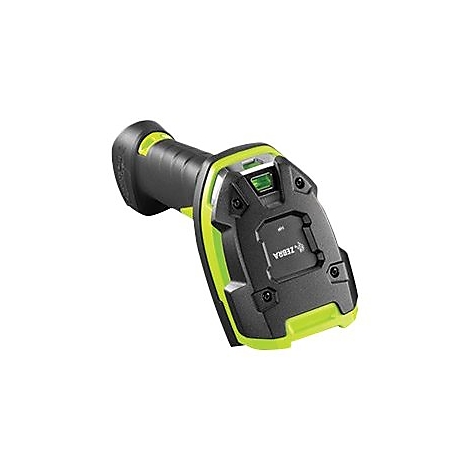 Schwarz-gelber Barcodescanner, Zebra-Logo.