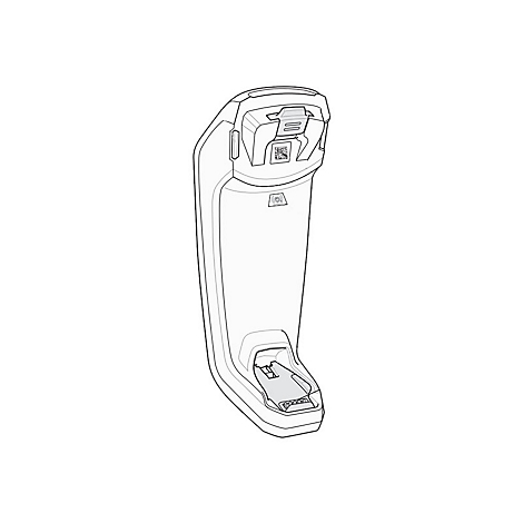 Schwarz-weiÃŸe Darstellung eines Barcode-Scanners. Das GerÃ¤t ist hoch und schmal mit abgerundeten Kanten.