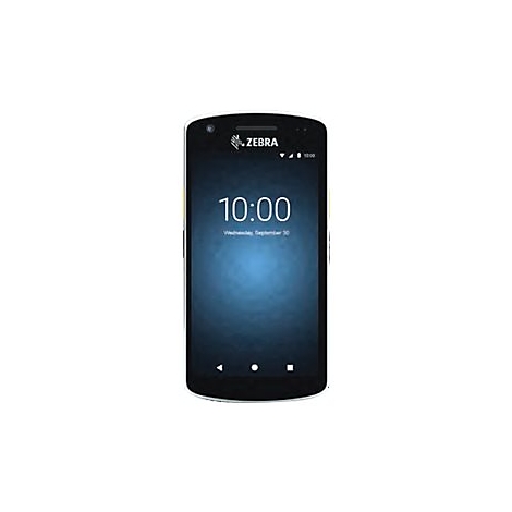 Ein schwarzes Smartphone mit dem Zebra-Logo und der Uhrzeit 10:00 auf dem Bildschirm.