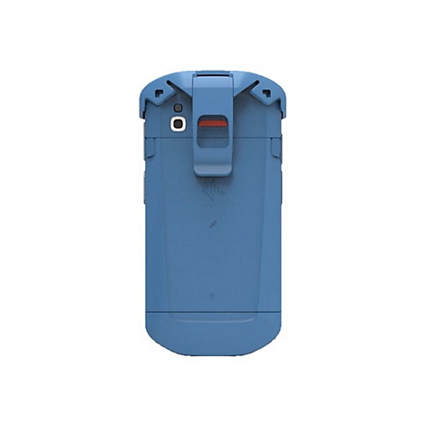 Blaue Schutzhülle für ein mobiles Datenerfassungsgerät mit Gürtelclip, Ansicht der Rückseite.