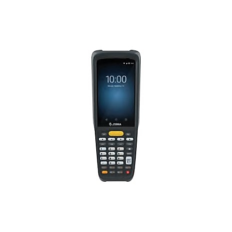 Ein schwarzer Handheld-Scanner mit einem Bildschirm, auf dem 10:00 angezeigt wird, sowie einer Tastatur.