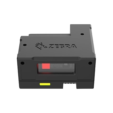 Schwarzer Zebra-Scanner. Oben steht der Name Zebra. Vorne ist ein rotes Licht und ein gelber Balken zu sehen.