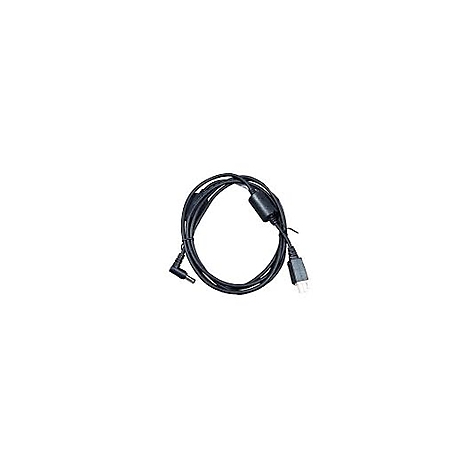Ein schwarzes Kabel mit mehreren Steckern und einem zylindrischen Adapter.