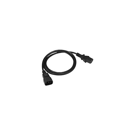 Ein schwarzes Netzkabel mit zwei Steckern. Es liegt auf hellem Hintergrund.
