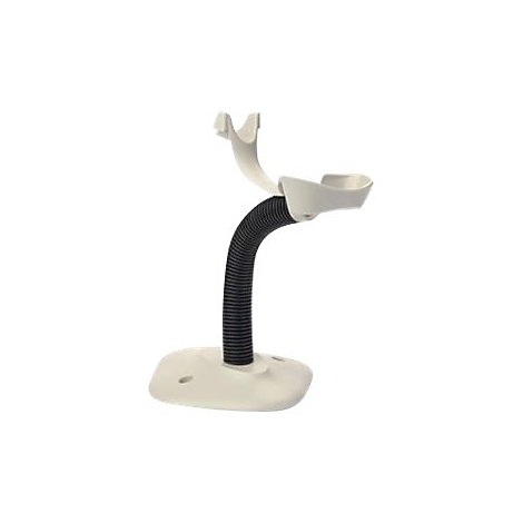 Halterung für einen Barcodescanner, weiß und schwarz. Gebogene Form, Fußteil und Halter.