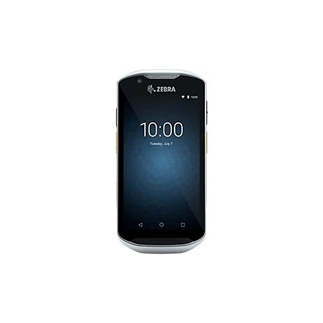 Smartphone mit Uhrzeit 10:00 Uhr, Zebra-Logo, schwarzer Bildschirm.