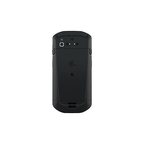 RÃ¼ckseite eines schwarzen, robusten Handheld-GerÃ¤ts. Oben: Kamera und Anzeigen. Zebra-Logo unten.