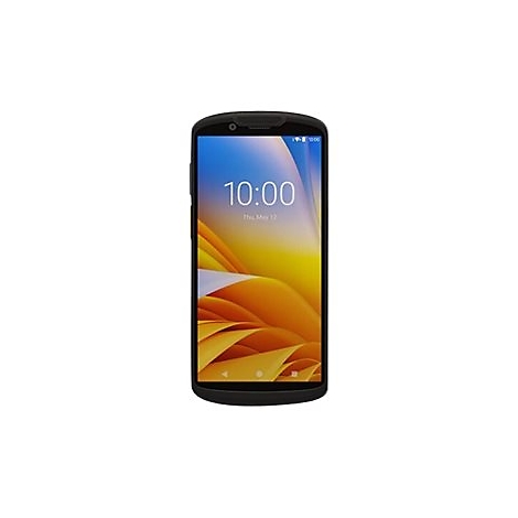 Schwarzes Smartphone, Uhrzeit 10:00 Uhr auf dem Display.
