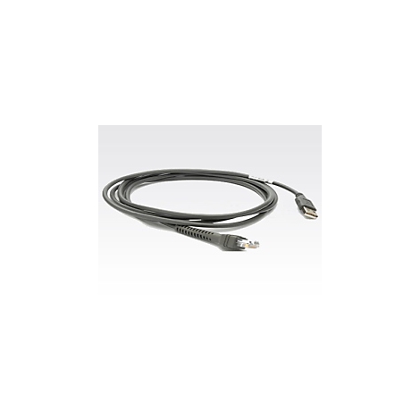 Graues USB-Kabel, gewickelt, mit Anschlüssen an beiden Enden.