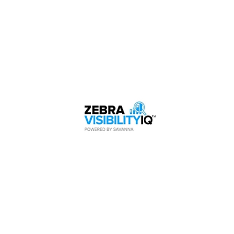 Logo: "Zebra Visibility IQ", darunter "Powered by Savanna", in Blau und Schwarz, mit Diagramm.