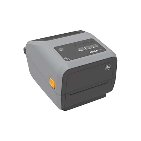 Grau-schwarzer Etikettendrucker mit Zebra-Logo.