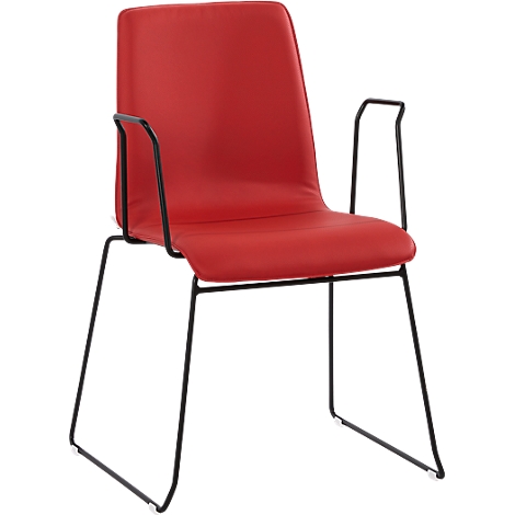 Red chair with black frame and armrests, against a white background.