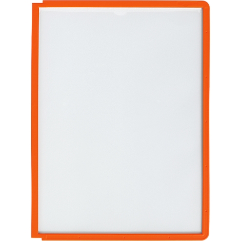 Oranje kader met een wit vel papier. Er is een uitsparing aan de bovenkant.