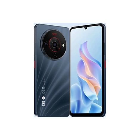 Zwei Smartphones. Eins ist von hinten zu sehen, mit großem Kamera Modul und rotem Knopf. Das andere zeigt das Display, mit blauem Hintergrund.