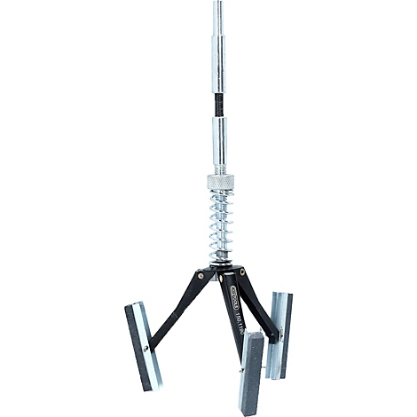 Werkzeug, Metall mit drei Armen, an deren Enden Schleifsteine befestigt sind. Über einer Feder, die ein Verstellrad und einen Schaft trägt.