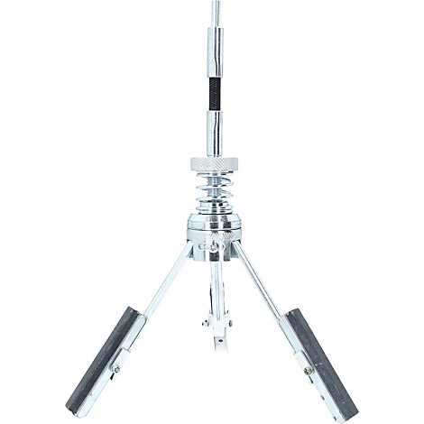 Metallwerkzeug mit drei Auslegern und Schleifpapier. Oben flexible Welle, Federmechanismus.