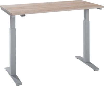Home Office Schreibtisch, elektrisch hÃ¶henverstellbar, Rechteck, T-FuÃ, B 1300 x T 650 x H 687-1187 mm, Wildeiche/weiÃaluminium