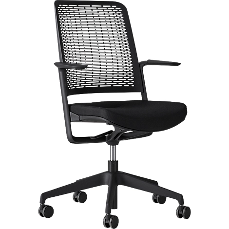 BÃ¼rostuhl WithMe, mit Armlehnen, Auto-Synchronmechanik, Flachsitz, perforierter KunststoffrÃ¼cken, abnehmbarer Sitzbezug, schwarz