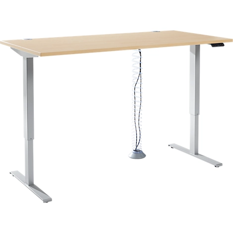 Komplettangebot SchÃ¤fer Shop Genius Schreibtisch AERO FLEX, 1-stufig elektrisch hÃ¶henverstellbar, Rechteck, C-FuÃ, B 1600 mm, Ahorn-Dekor/weiÃalu + Kabelspirale