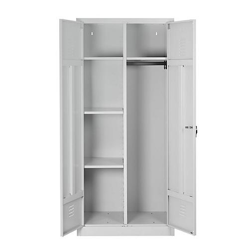 Putzmittelschrank, B 600 oder 800 mm, 4 Böden, kompl. Mitteltrennwand, abschließbar, l.grau/l.grau oder e.blau/l.grau günstig kaufen