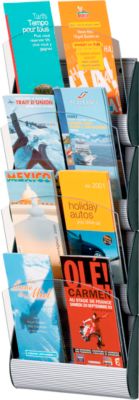 Support Mural Pour Brochures Et Magazines - 10 Compartiments A4, Laqué Argenté, Vis Incluses