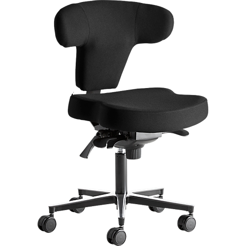 Bürostuhl Ergo+, Asynchronmechanik, Muldensitz, T-Form-Rückenlehne, schwarz/alusilber