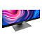 Nahaufnahme eines Asus Monitors mit farbenfrohem Bildschirmhintergrund und grauen StandfuÃŸ.