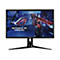 Ein schwarzer Gaming-Monitor mit blauem Hintergrund, auf dem ein Mann mit rotem Lichtschwert vor einer Stadtansicht abgebildet ist. Der Monitor hat den Schriftzug "Republic of Gamers".