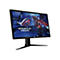Ein ROG-Gaming-Monitor mit einem Bild eines Kriegers auf dem Bildschirm. Monitor hat eine schwarze Fassung, silbernes ROG-Logo und Standfuß.