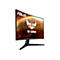 Ein schwarzer Asus TUF Gaming Monitor, leicht von der Seite aufgenommen, zeigt das Logo und ein Weltraum-Hintergrund.