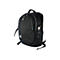 Schwarzer Rucksack, Seitenansicht, Schultergurte und Tragegriff.
