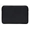 Schwarze Laptoptasche mit Reißverschluss. Rechteckige Form, abgerundete Ecken, glatte Oberfläche.