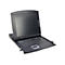 Schwarzes Rack mit Bildschirm, Tastatur und Touchpad.