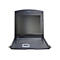 Schwarzer, ausziehbarer Monitor mit Tastatur und Touchpad. Oben ist der Markenname Digitus zu sehen.