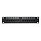 Ein schwarzes Patchpanel mit 12 RJ45-Ports, die in zwei Reihen angeordnet sind. Die Ports sind nummeriert.