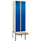  Kleiderspind C+P Evolo Plus, 2 Abteile à 300 mm Breite, schwebende Sitzbank, B 600 x T 815 x H 2120 mm, Zylinder, lichtgrau/enzianblau