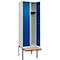  Kleiderspind C+P Evolo Plus, 2 Abteile à 300 mm Breite, schwebende Sitzbank, B 600 x T 815 x H 2120 mm, Zylinder, lichtgrau/enzianblau