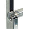 Close-up of a metal joint connecting two metal profiles at right angles.